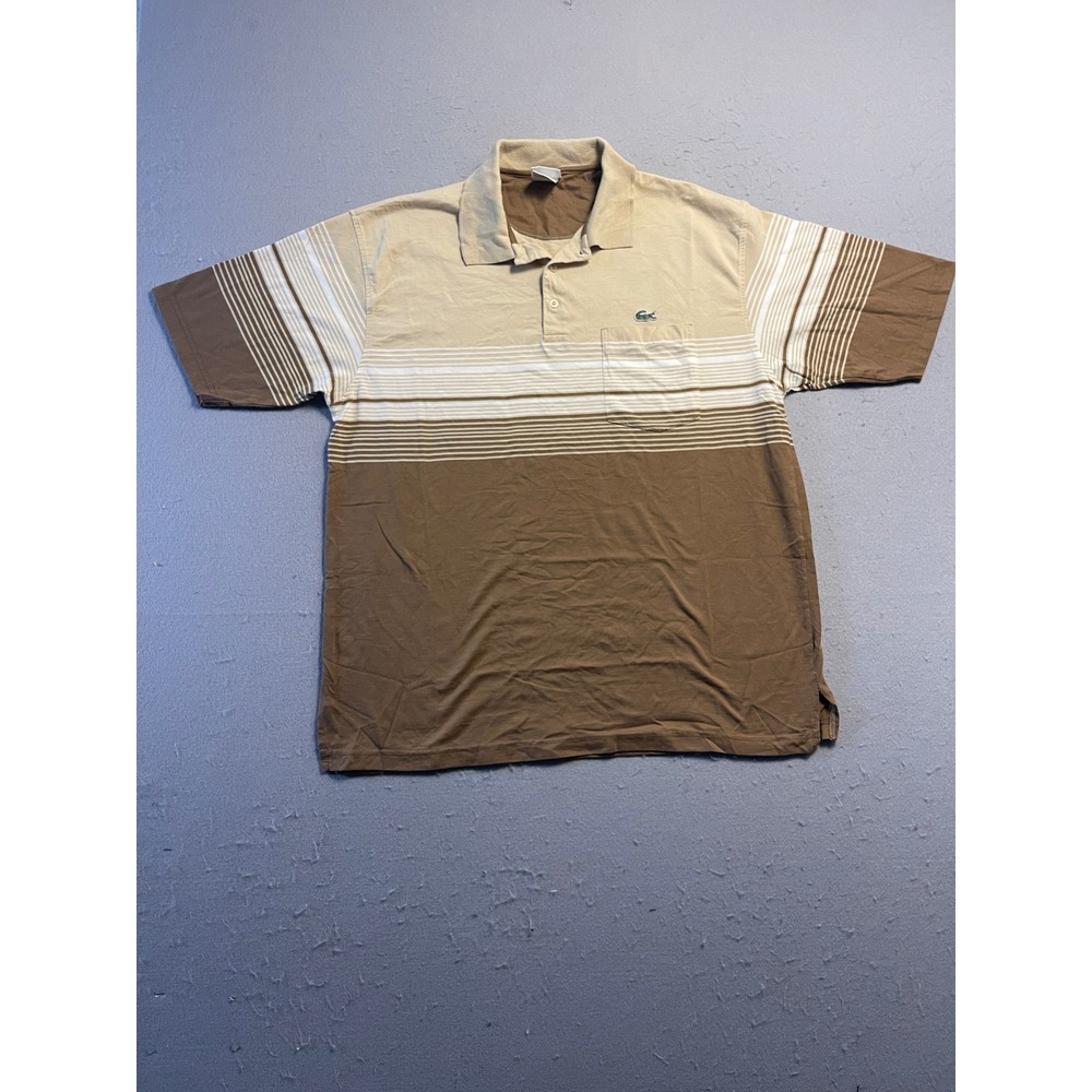 Lacoste Polo Shirt Cotton Brown Tan Striped Size 8 Mens